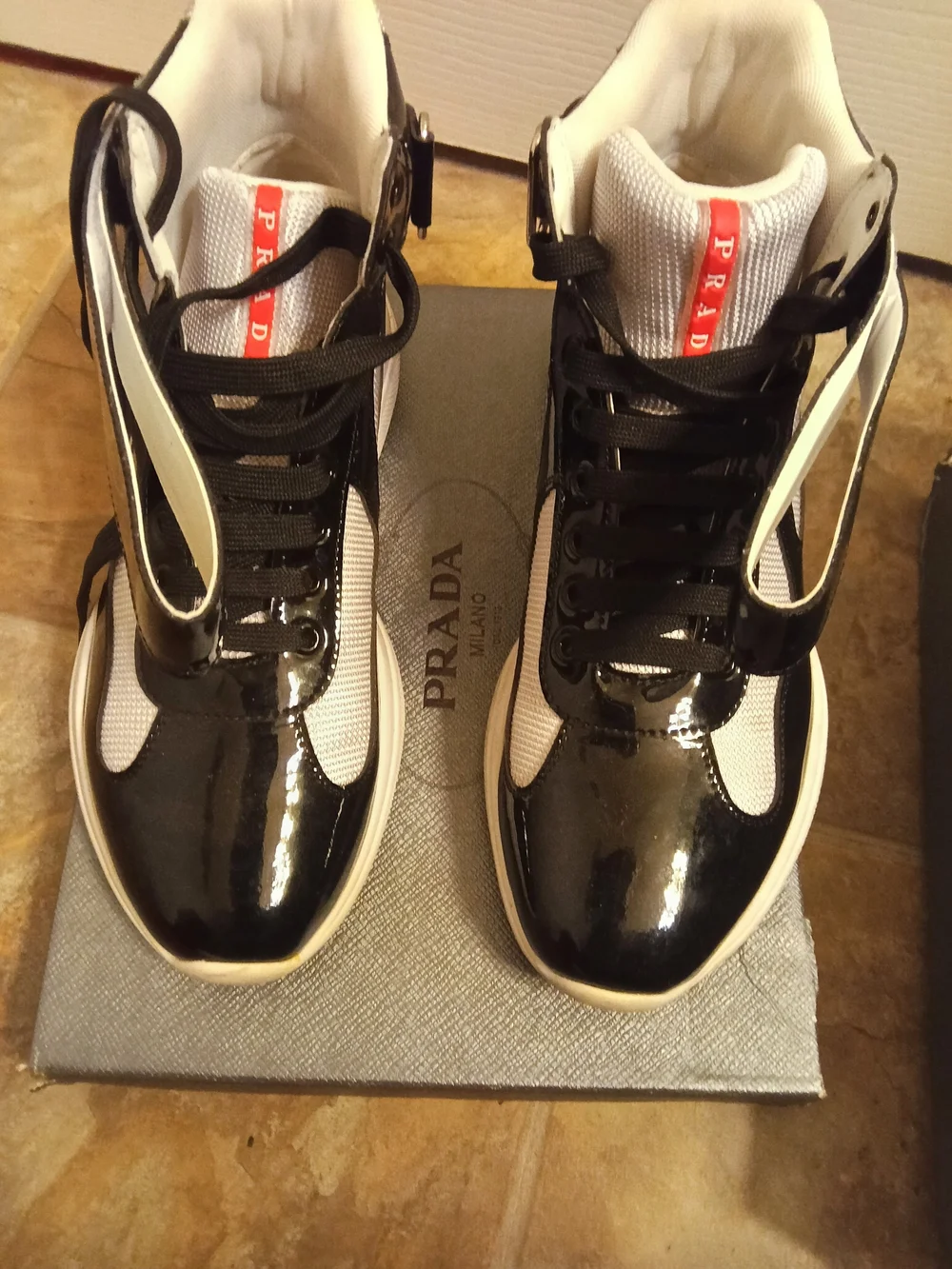 Prada Black and White Men’s High-Top Sneakers